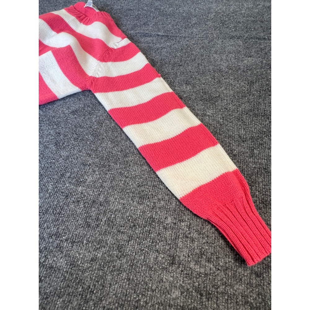 Retro Preppy Pink/Coral White Striped Crewneck Sweater Favorites Women's L - Picture 7 of 7